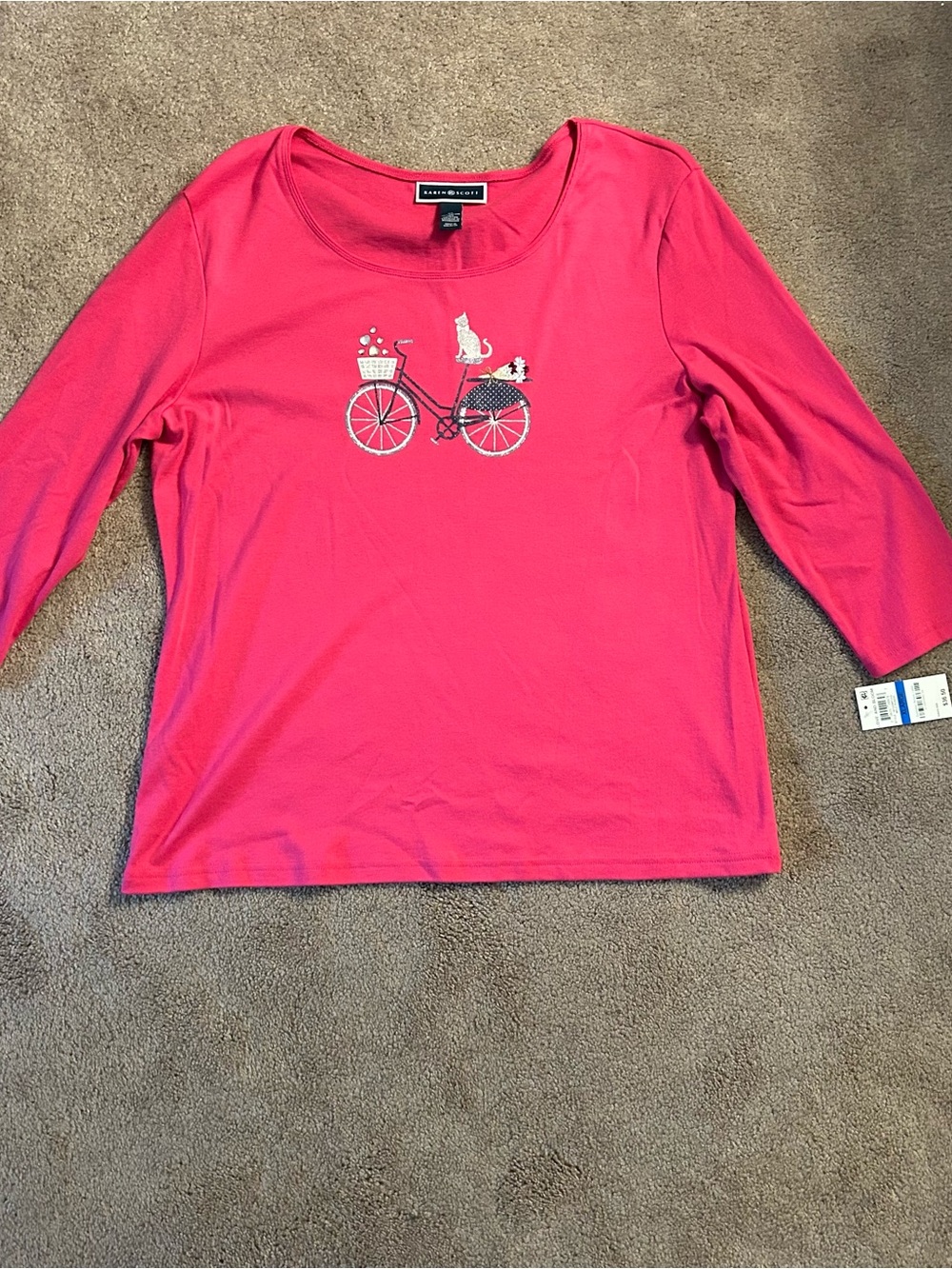 Karen Scott Hot Pink Girls' Cat & Bicycle Long-Sleeve Tee